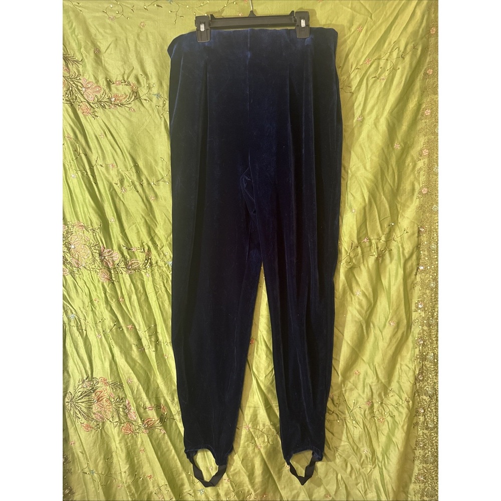 Vintage Liz Claiborne Stirrup Pants Blue Velvet Pull On Retro Women's Size Large